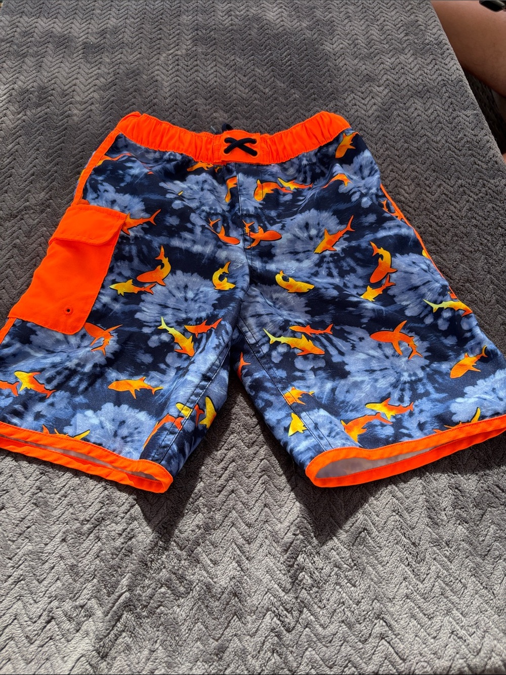Lands' End Orange-Trim Navy Swim Shorts